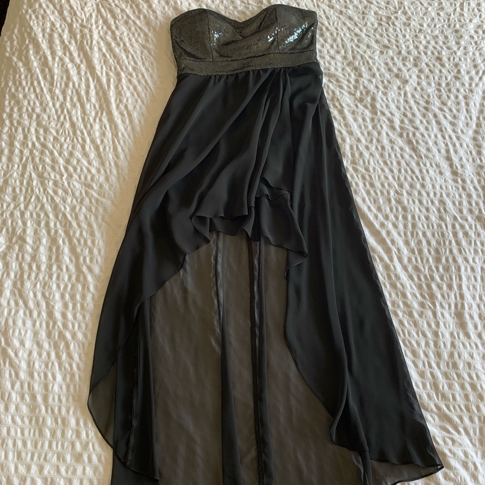 Black high-low sequin dress